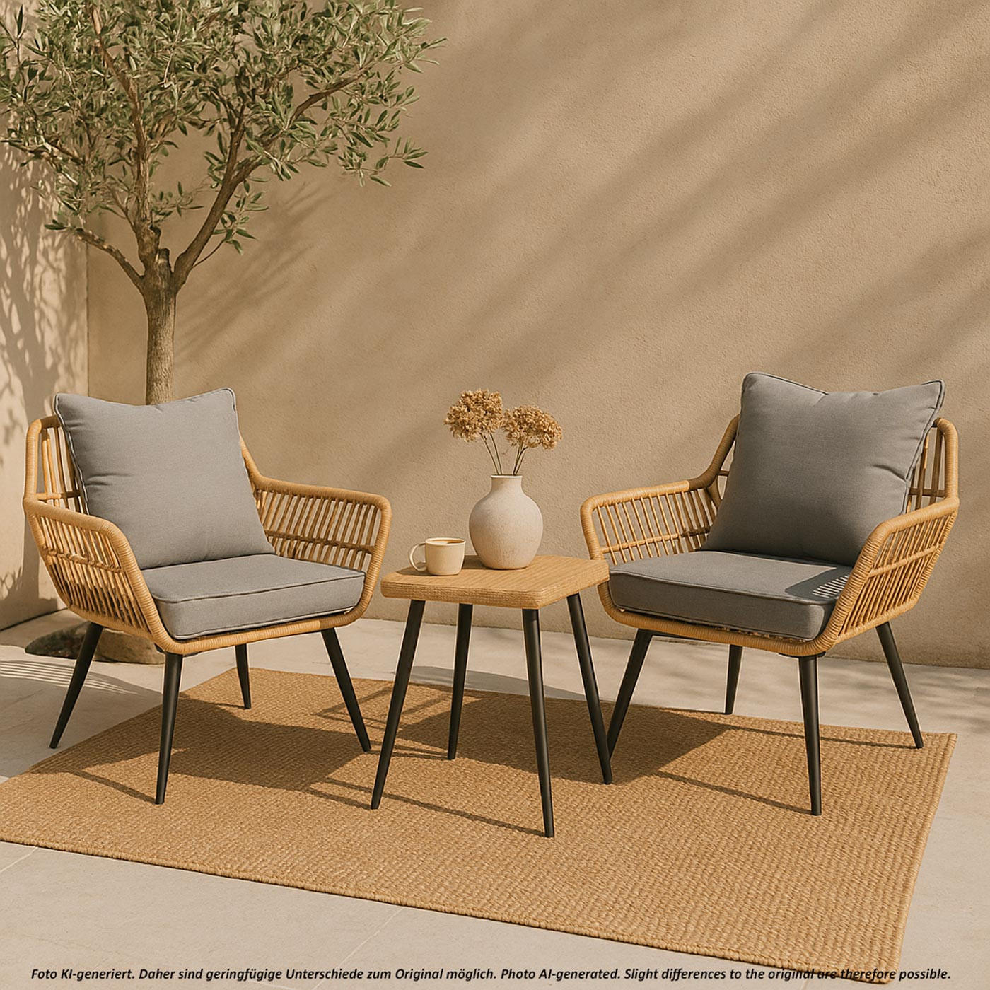 POLY-RATTAN GARNITUR Hellgrau - Hellgrau, Kunststoff - MCW