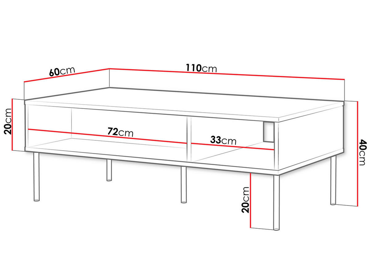 COUCHTISCH Palazzo Bis - Schwarz, Holzwerkstoff/Metall (60/110/40cm) - MIRJAN24