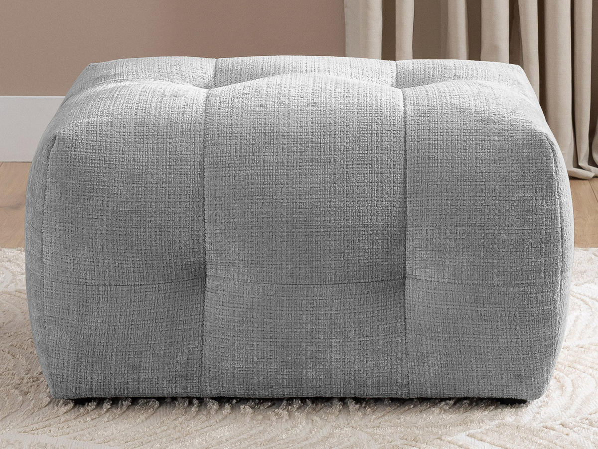 POLSTERHOCKER Kozy im Bumpy-Design aus weichem Hellgrau Chenille-Stoff - Hellgrau/Schwarz, Holz/Textil (87/46/68cm) - S-Style Möbel