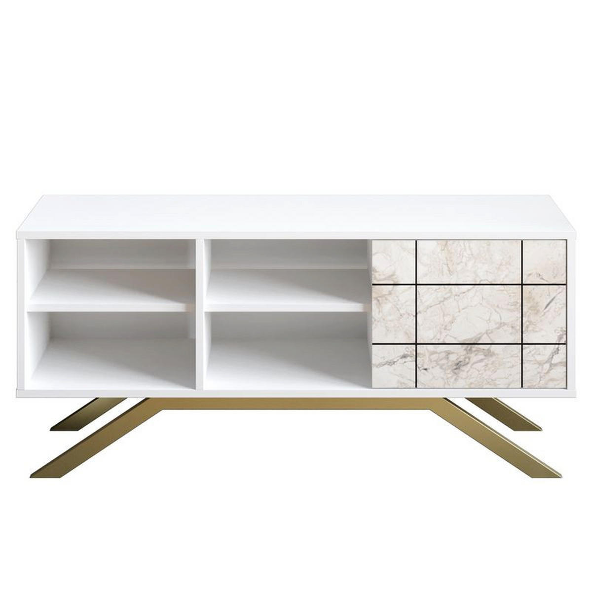 TV-ELEMENT North Weiß Marmor Decor Gold - Goldfarben/Weiß, Holzwerkstoff (130/58.6/38.6cm) - Decorotika