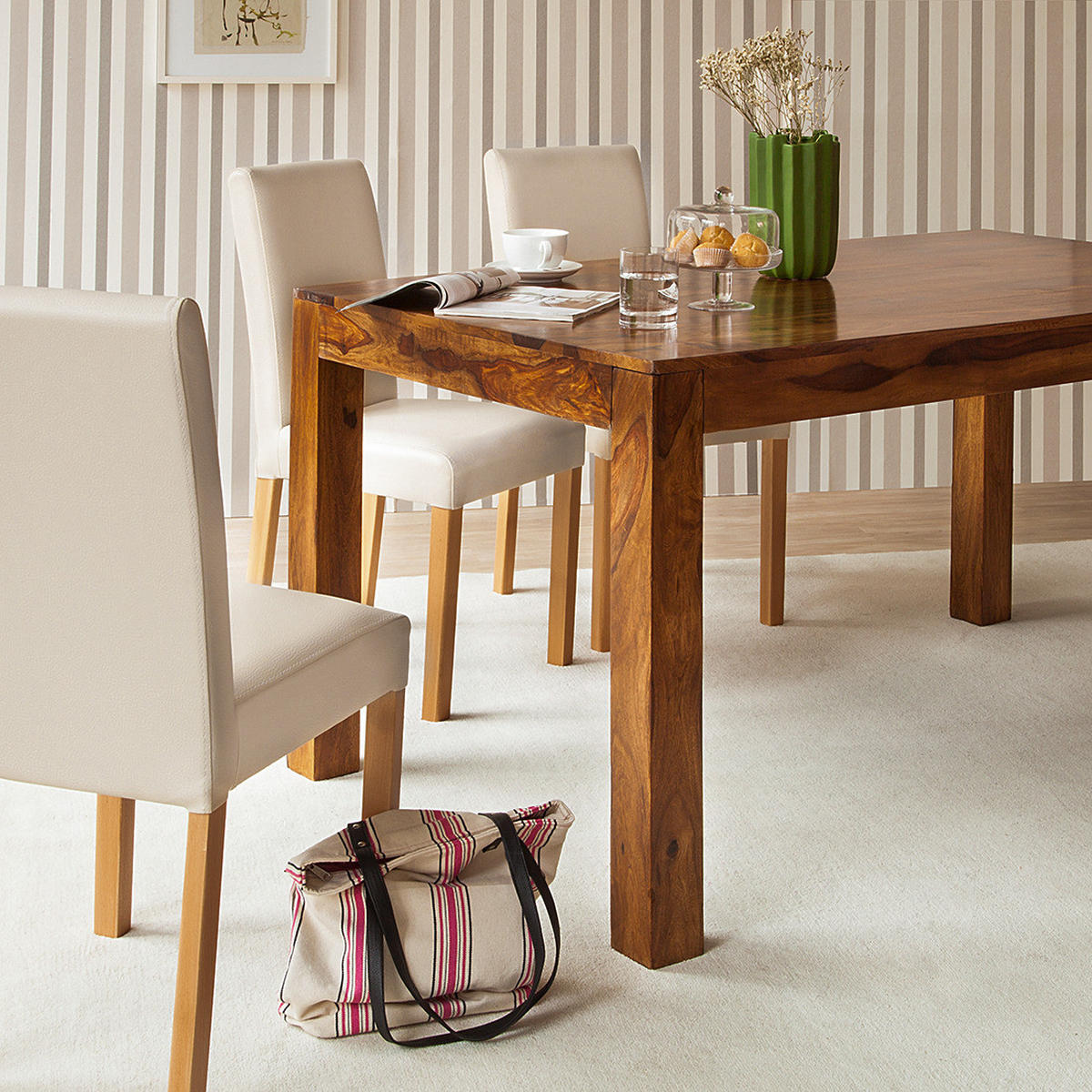 ESSTISCH - Sheesham massiv - Sheeshamfarben, Holz (90/160/76cm) - home24