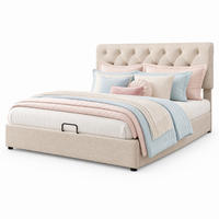 POLSTERBETT 140/200 mit hydraulischem Bettkasten, Metall-Lattenrost und verstellbarem Kopfteil in Natur - Beige, Holzwerkstoff/Textil (140/200cm) - EVRYAE