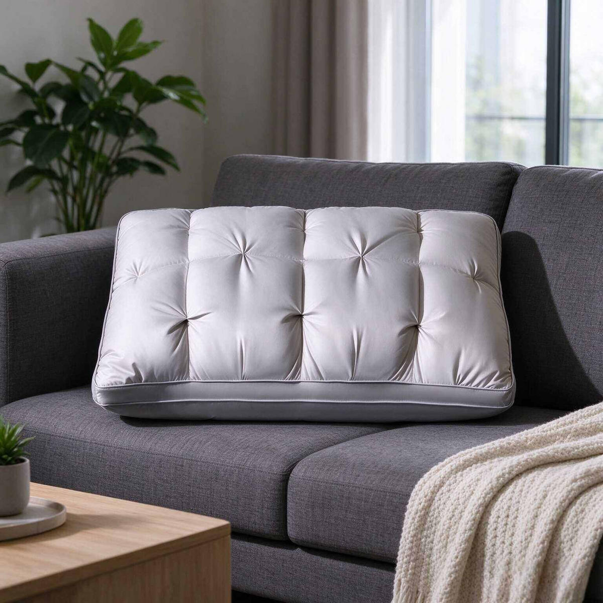 KISSEN – Hohes Kissen – 48 x 74 cm – Grau - Grau, Textil (74/48cm)