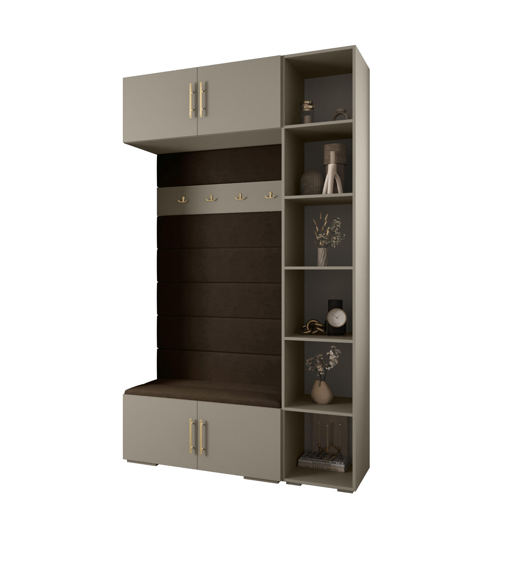 Abiks Möbel Garderoben-Set Kaschmir, Braun, Gold 140x236.7x47 cm