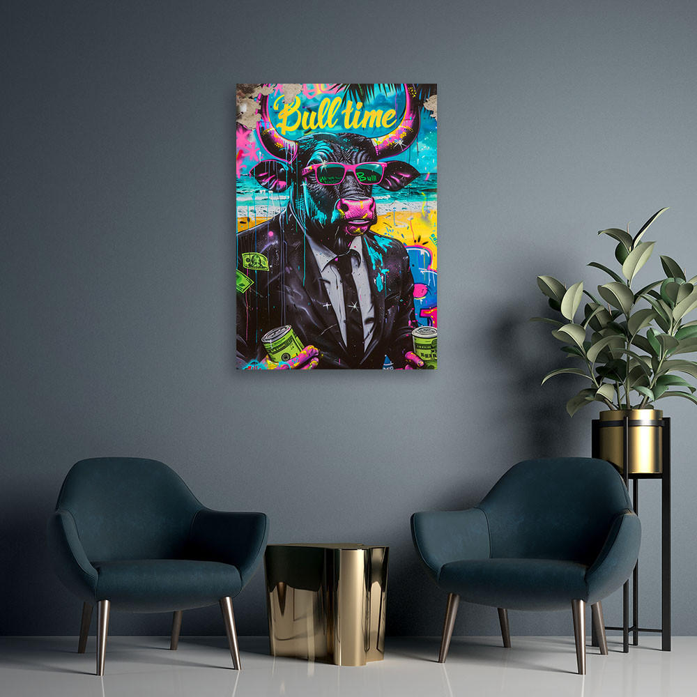LEINWANDBILD Bunter Stier Präsident 80x120cm - Multicolor, Textil (80/120cm) - Feeby