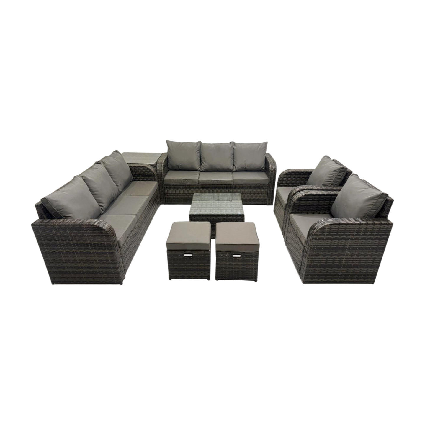GARTENTISCHGRUPPE Polyrattan Dunkelgrau 8-teilige - Dunkelgrau/Grau, Glas/Kunststoff - Fimous
