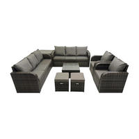 GARTENTISCHGRUPPE Polyrattan Dunkelgrau 8-teilige - Dunkelgrau/Grau, Glas/Kunststoff - Fimous