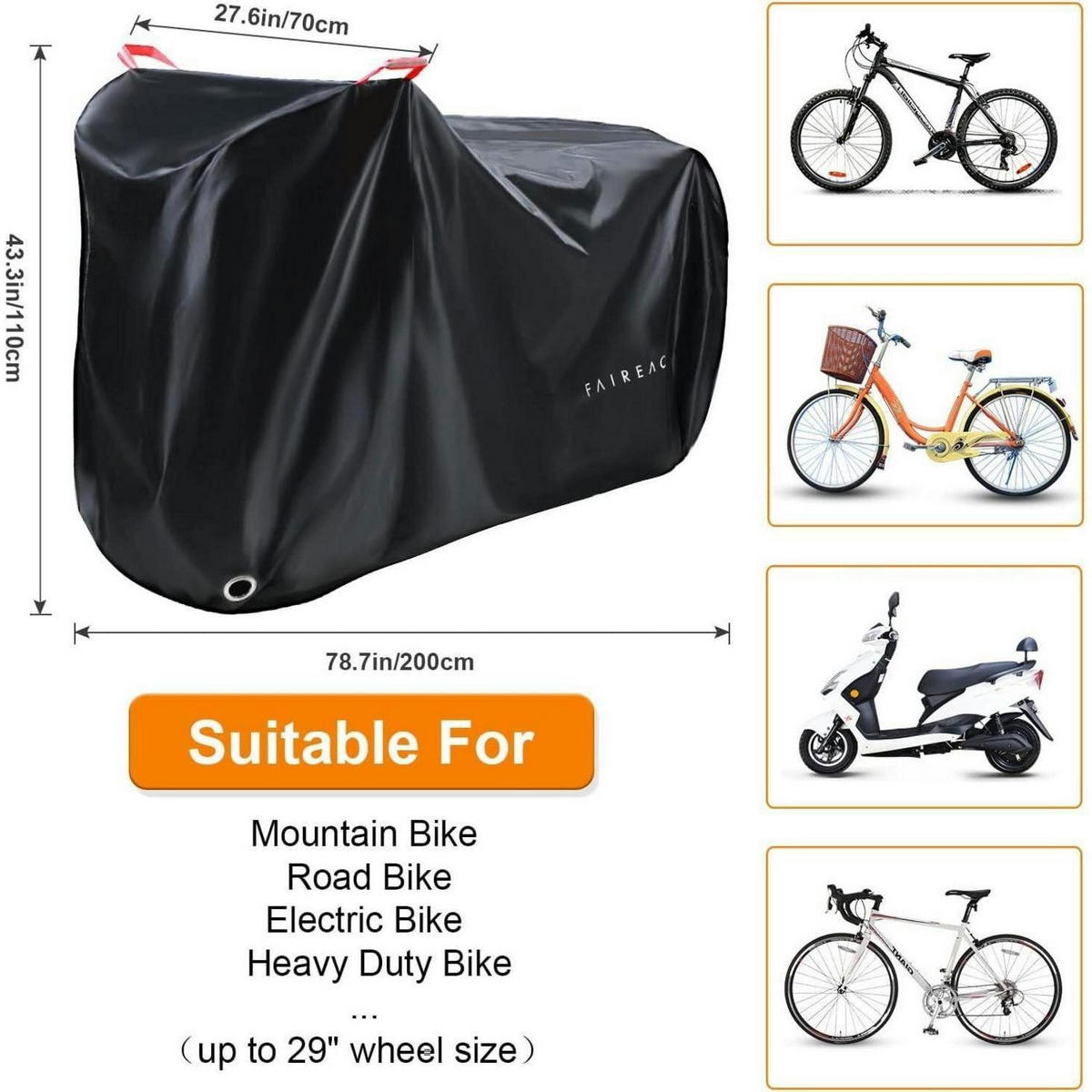 FAHRRADABDECKUNG Wasserdicht 200 x 110 x 70 cm Schwarz - Schwarz, Textil (110/70.1/199.9cm)