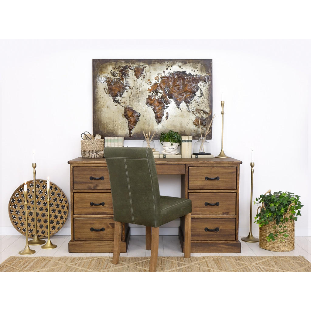 Thumbnail - Seart Schreibtisch, Dunkelbraun, Holz, Echtholz,Kiefer, 6 Schubladen, 60x80x152 cm, Arbeitszimmer, Schreibtische, Comput...