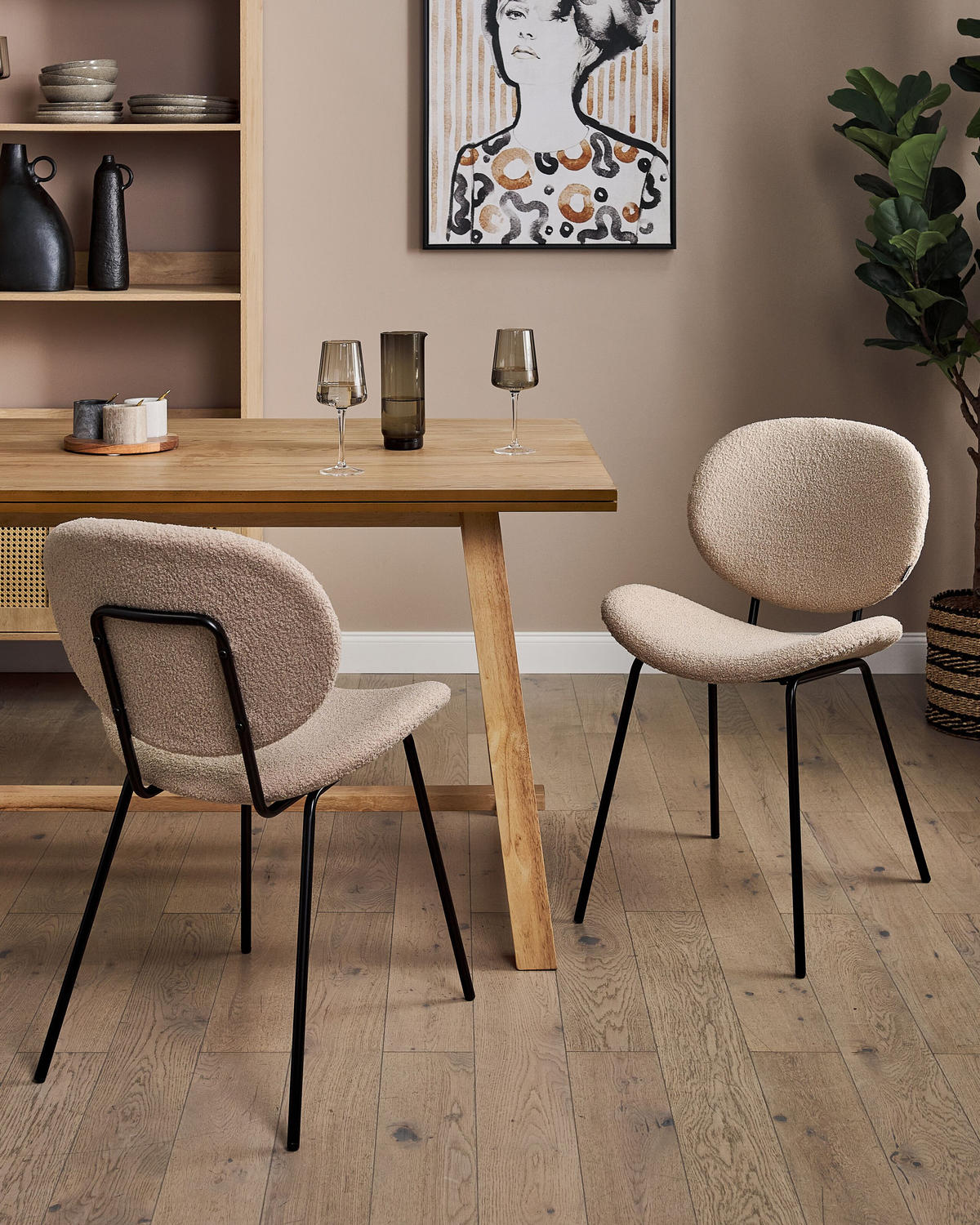 ESSZIMMERSTUHL 2er-Set Bouclé Taupe Luana - Taupe/Schwarz, Textil (42/80/52cm) - Beliani