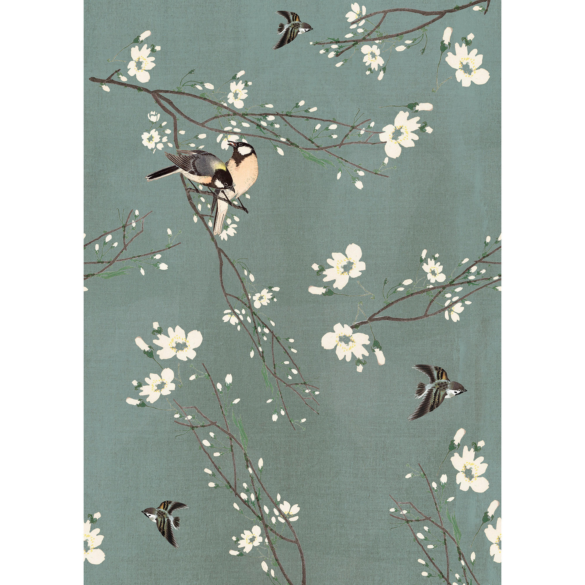 FOTOTAPETE Birds & Blossom - Blau, Papier/Kunststoff (280/0.1cm) - Art for the Home