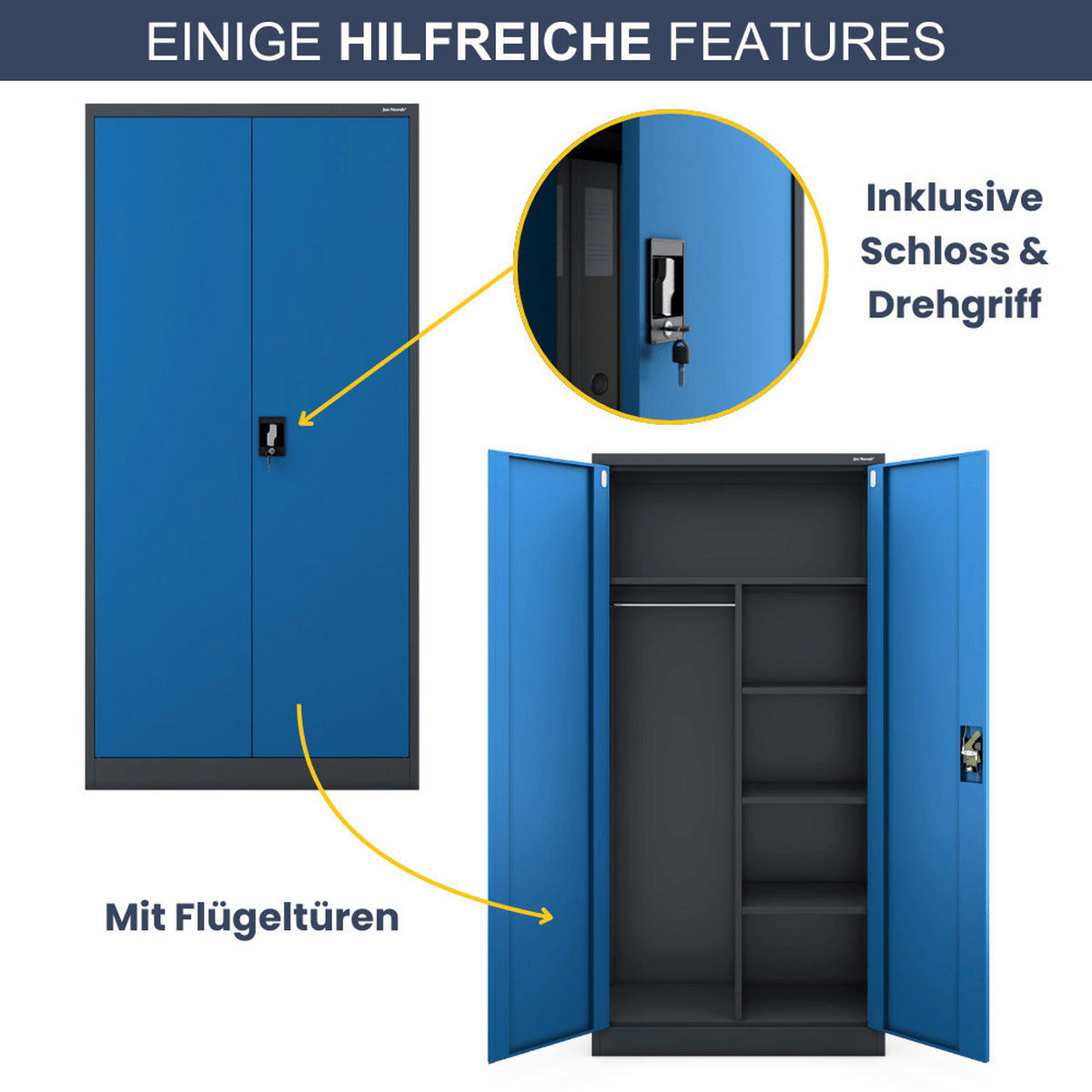 MEHRZWECKSCHRANK Metall abschließbar REKL 185x90x45cm Anthrazit-Blau - Anthrazit, Metall (90/185/45cm) - DELUKE