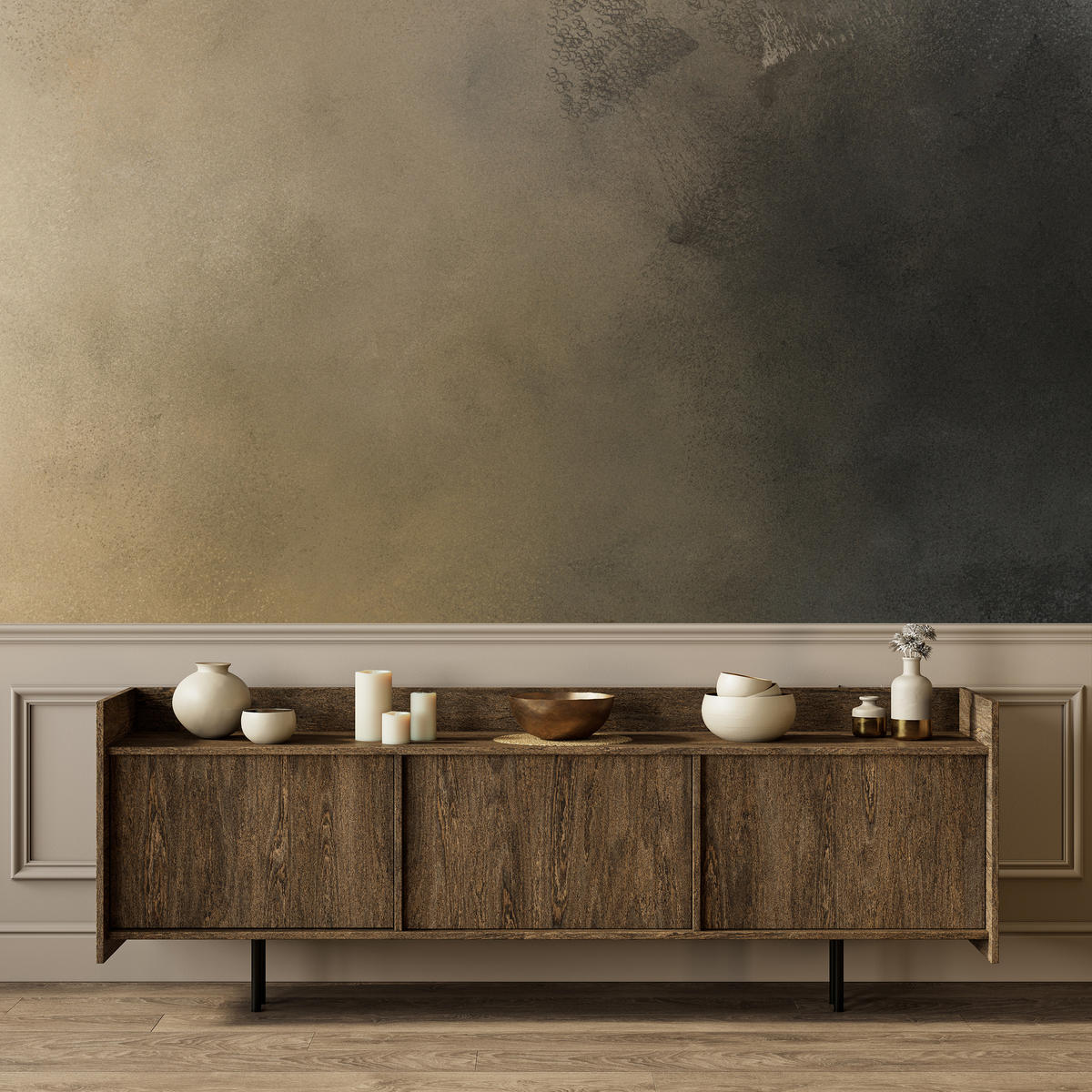 FOTOTAPETE für Wohnzimmer Pastell Beige Ombre Beton Minimalismus 250x175 - Beige/Schwarz, Papier (250/175cm) - Muralo