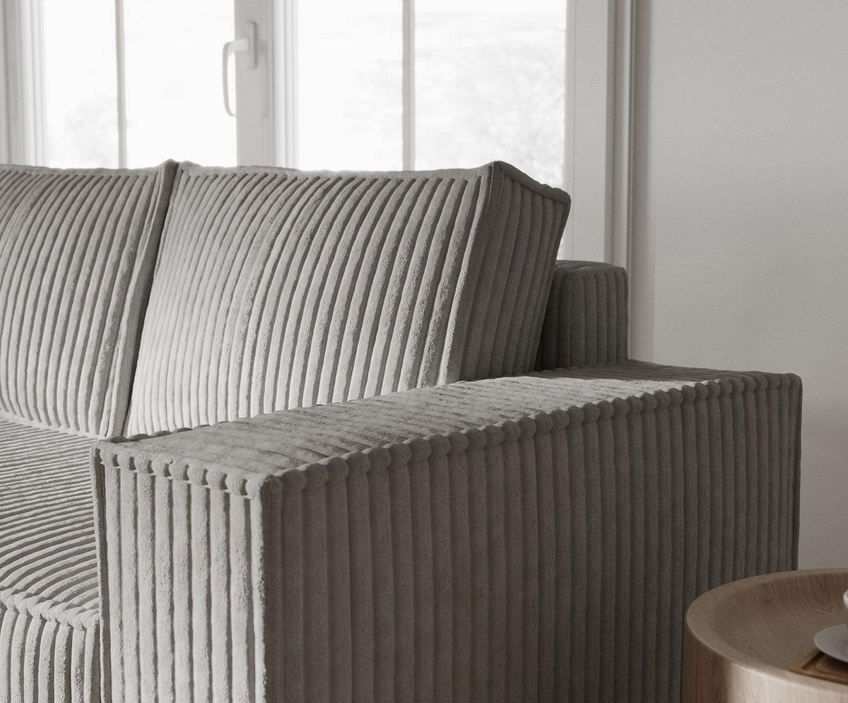 ECKSOFA Maze Grau Plüsch - Links Seite - Schwarz/Grau, Holz/Holzwerkstoff (185/294cm) - Maison de Reve