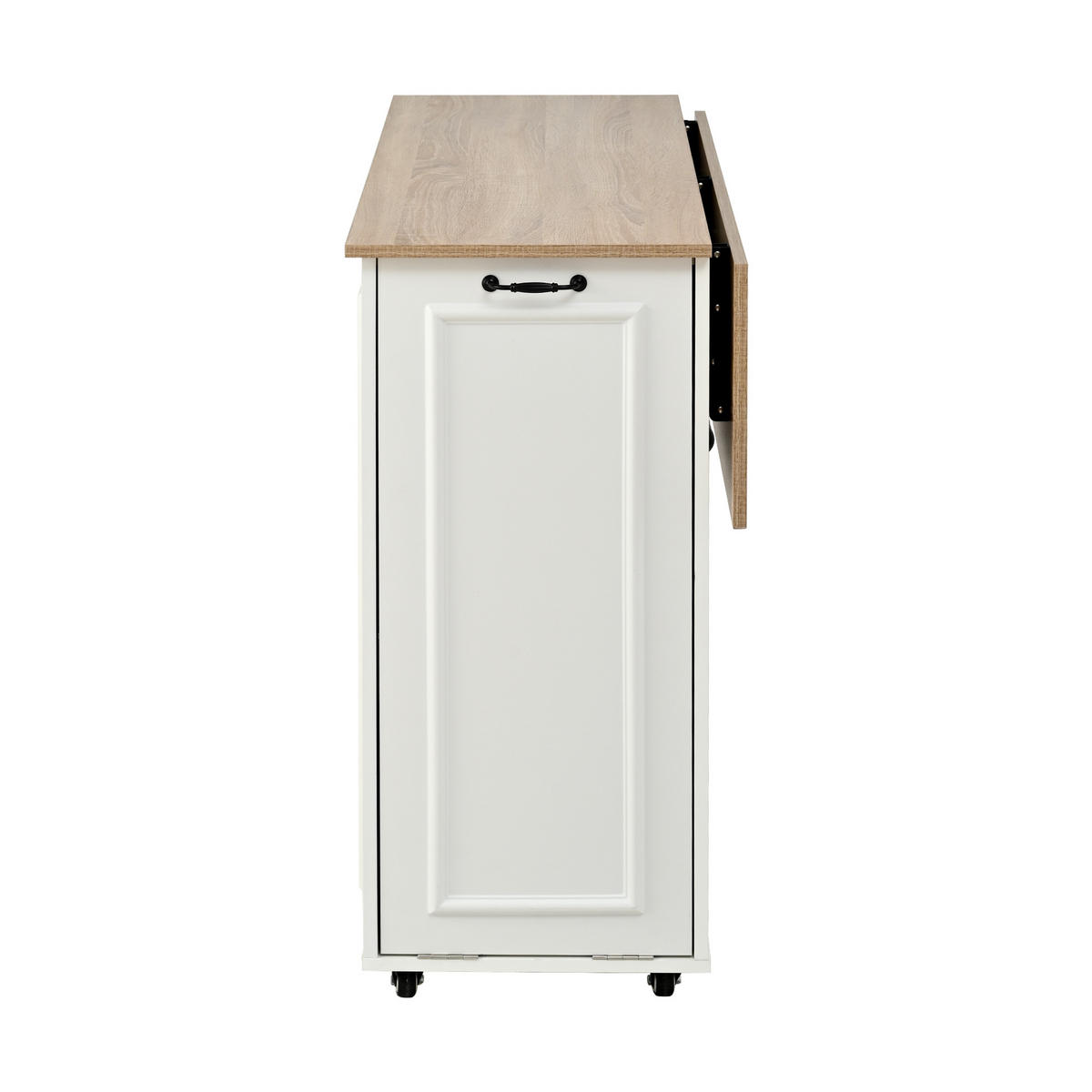 KÜCHENWAGEN 110x70x90cm Weiß mit Klappseiten, Steckdose, Schublade & Rollen - Weiß, Holzwerkstoff (110/90/70cm) - Modfu