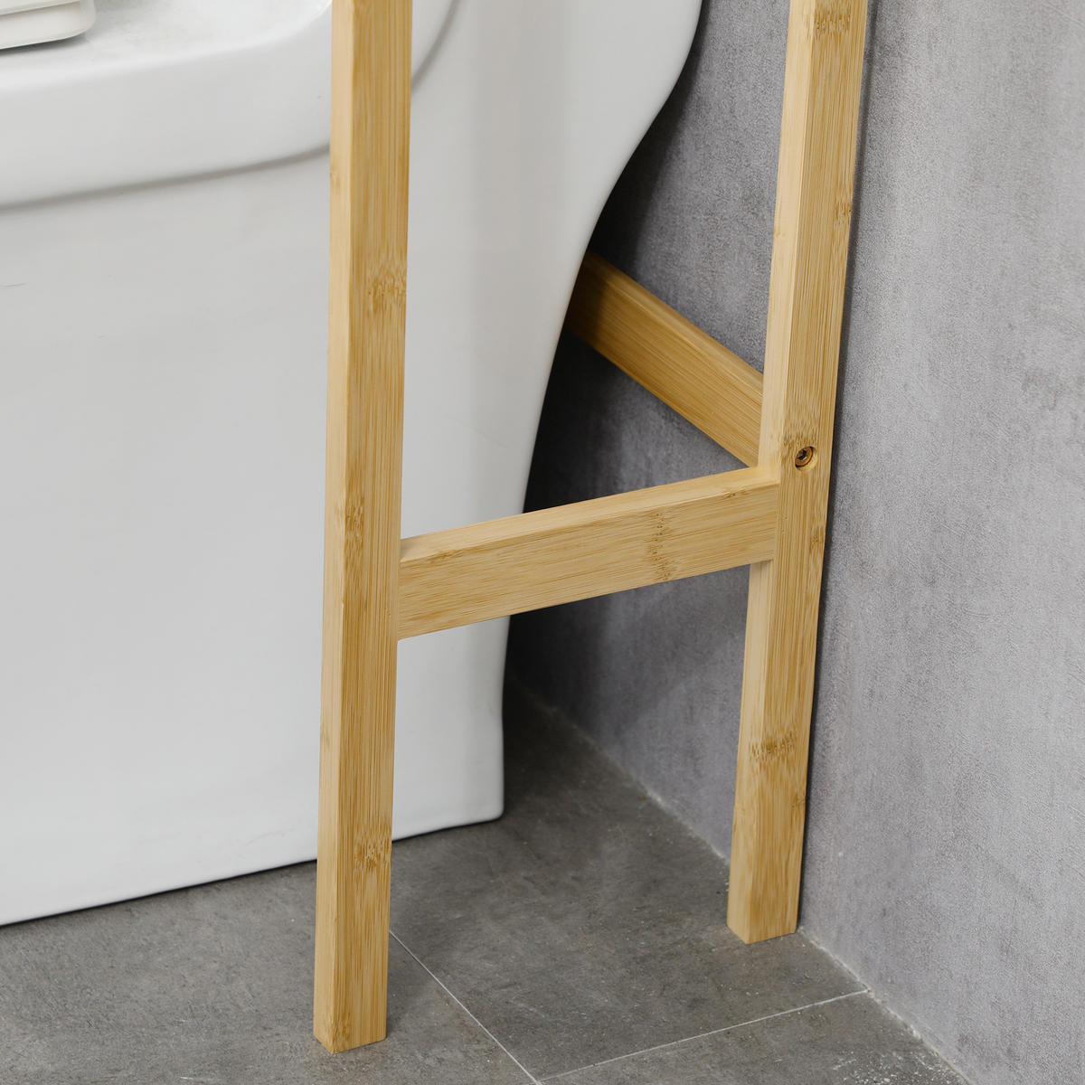 BADEZIMMERREGAL DE-15860 mit Schrank & offenem Fach Bambus - Naturfarben, Naturmaterialien (23/173/60cm) - ComfortXL