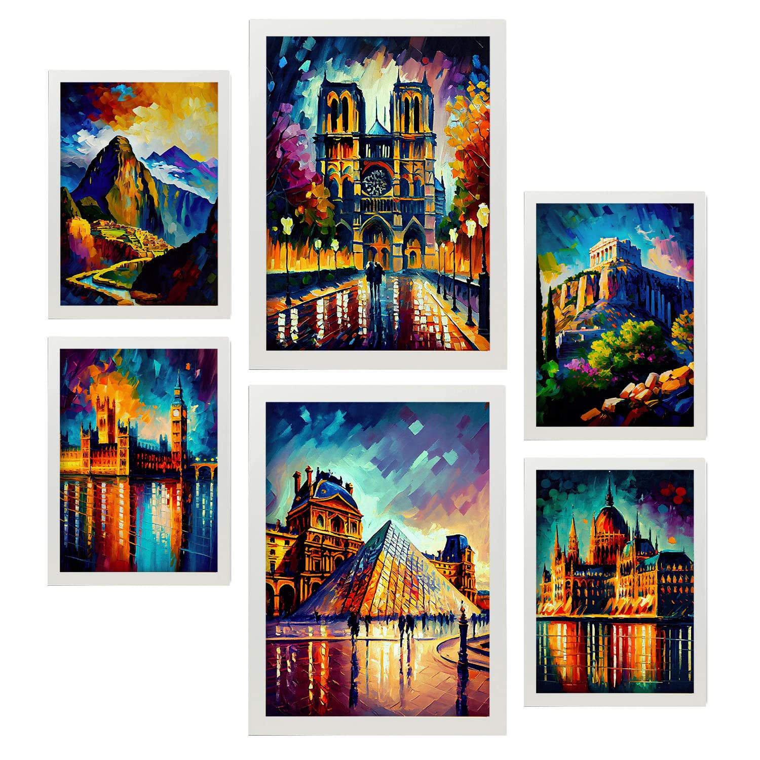 POSTER Set Mit 6 Linear Im Ölgemälde Stil A3 & A4 Weißer Rahmen - Weiß, Papier (29/3cm) - Nacnic