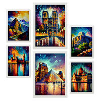 POSTER Set Mit 6 Linear Im Ölgemälde Stil A3 & A4 Weißer Rahmen - Weiß, Papier (29/3cm) - Nacnic