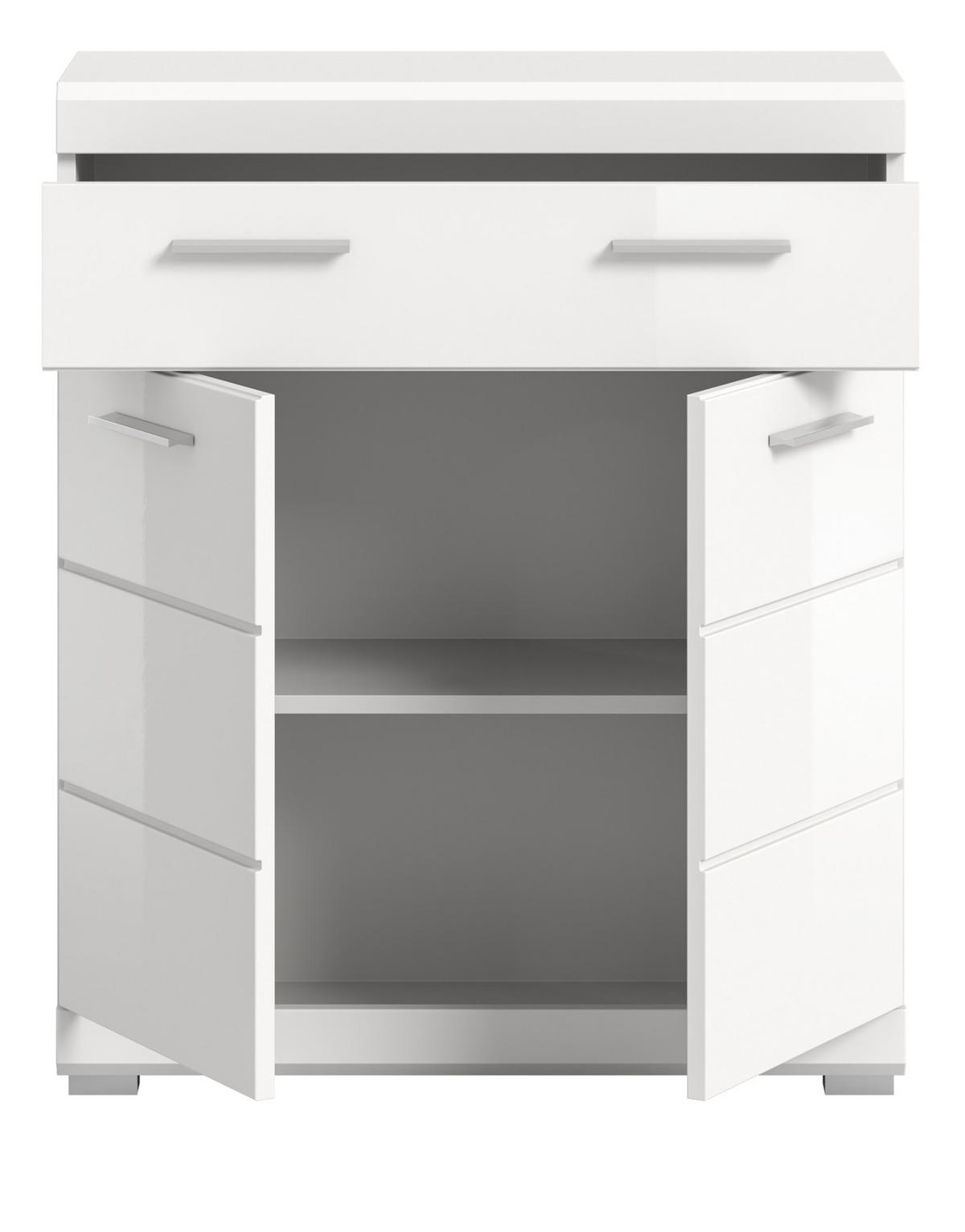 BADKOMMODE weiß Hochglanz 74 x 88 cm, Badschrank mit Vollauszug - Weiß Hochglanz/Silberfarben, Holzwerkstoff/Kunststoff (74/88/31cm) - Inn.Furn