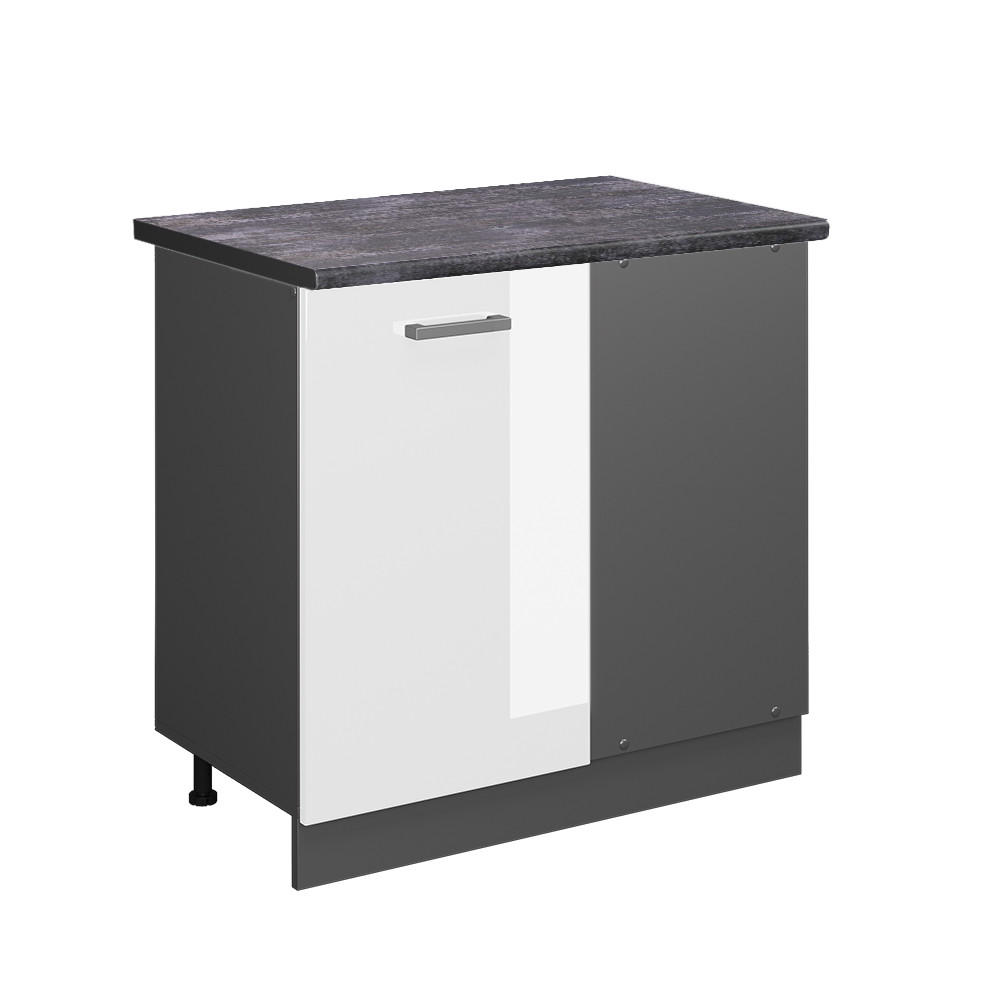 ECKUNTERSCHRANK R-Line Weiß Hochglanz 86 cm, AP Anthrazit - Weiß Hochglanz/Anthrazit, Holzwerkstoff (86/81.6/60cm) - Vicco