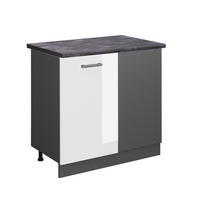 ECKUNTERSCHRANK R-Line Weiß Hochglanz 86 cm, AP Anthrazit - Weiß Hochglanz/Anthrazit, Holzwerkstoff (86/81.6/60cm) - Vicco