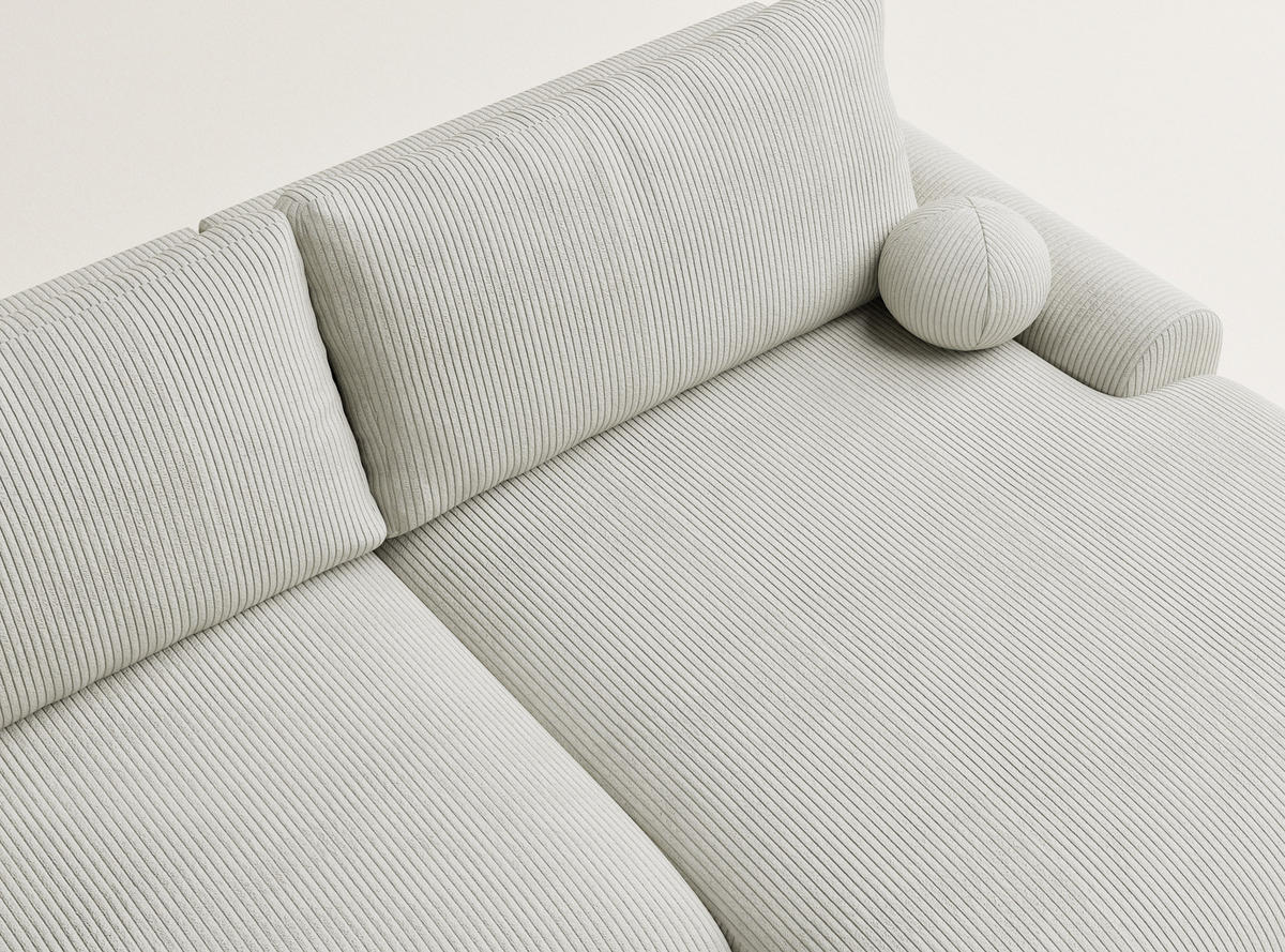 ECKSOFA MIT SCHLAFFUNKTION Tallin Creme Samtstoff - Hellgrau/Schwarz, Holz/Holzwerkstoff (240/145cm) - Maison de Reve