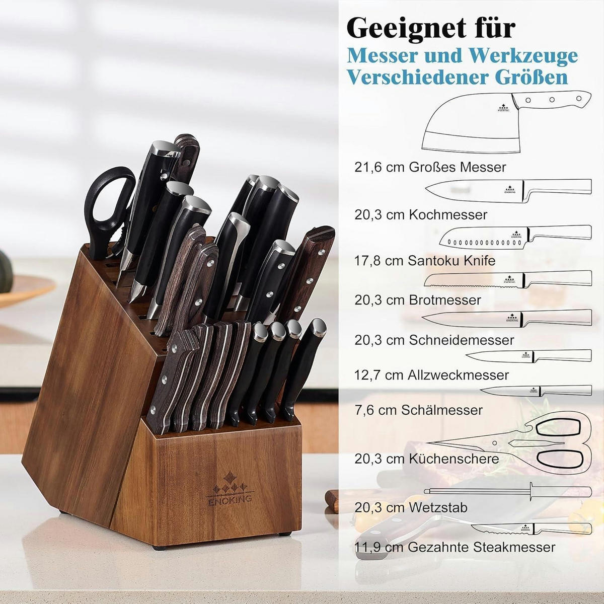 MESSERBLOCK aus Akazienholz für Küchenmesser und Geflügelschere - Braun, Holz (27.2/25.2/15cm)