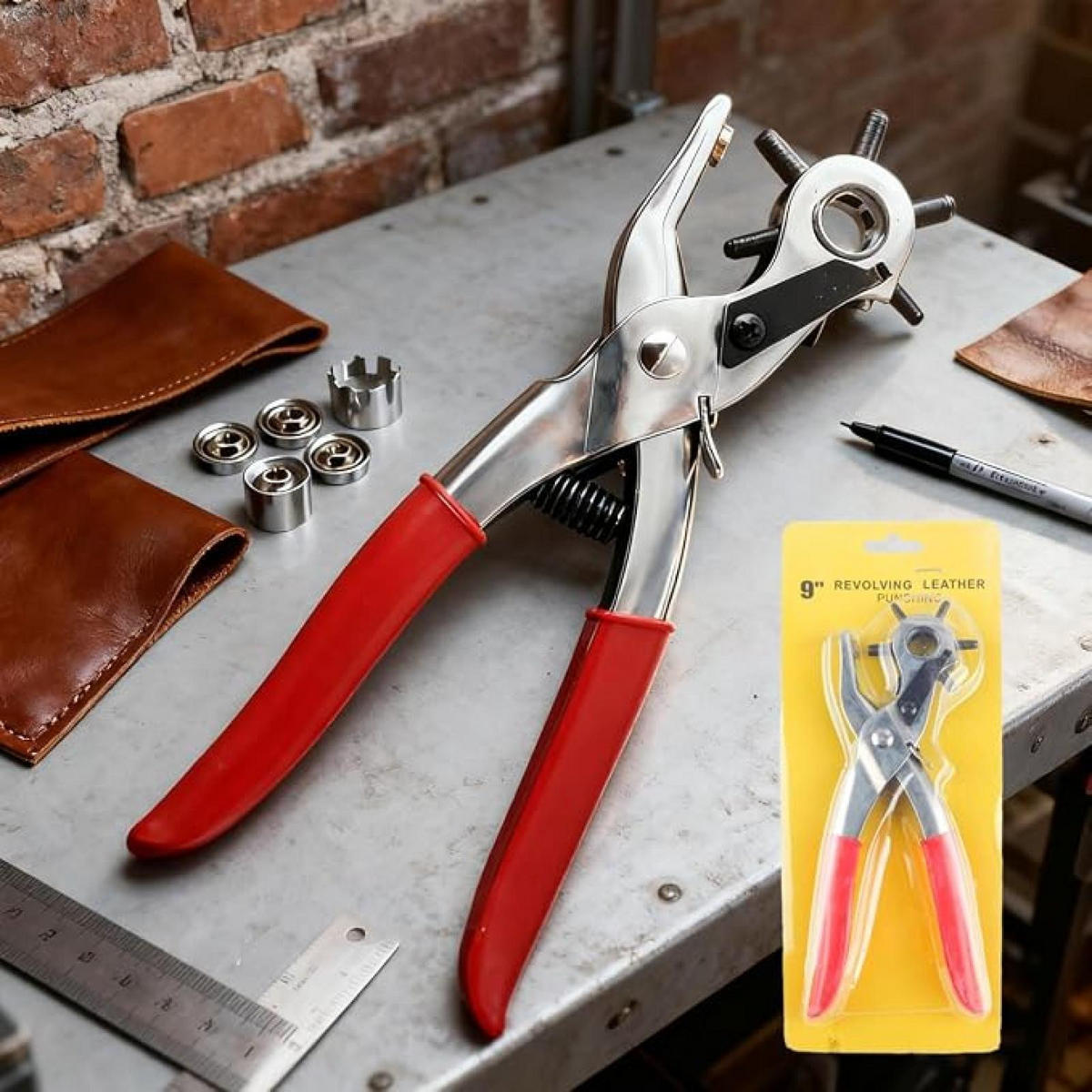 LOCHZANGE – zum Stanzen von Löchern in Leder – geeignet für Gürtel, Uhrenarmbänder, Hundehalsbänder, Sättel usw. - Rot, Metall (24/7.3/7.3cm) - DCA