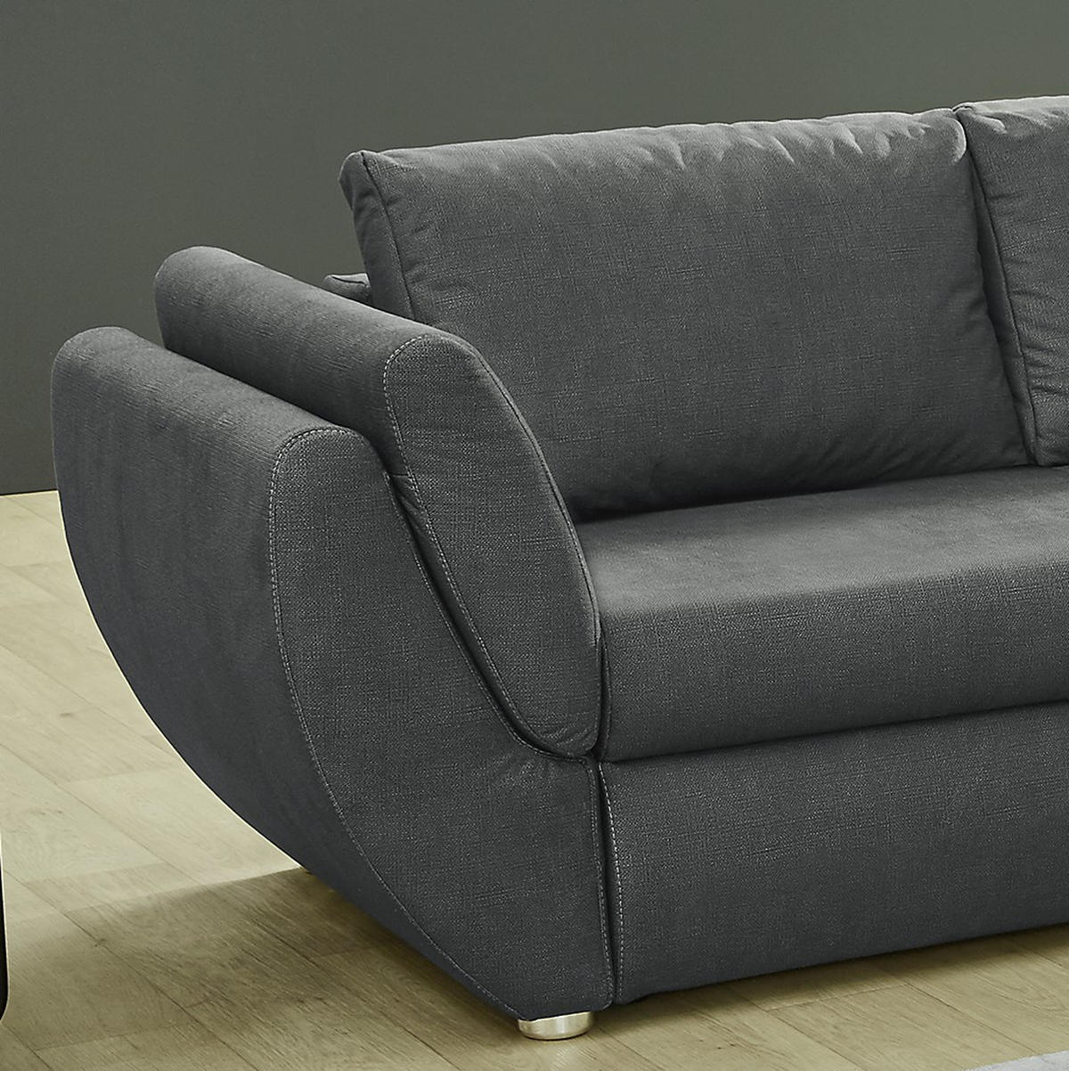 ECKSOFA mit Schlaffunktion und Bettkasten, seitenverkehrt montierbar B272/T200/H88 cm, Liegefläche 128x224 cm, Mikrofaser Dunkelgrau / 15228 - Chromfarben/Dunkelgrau, Kunststoff/Textil (272/200cm) - luma-home