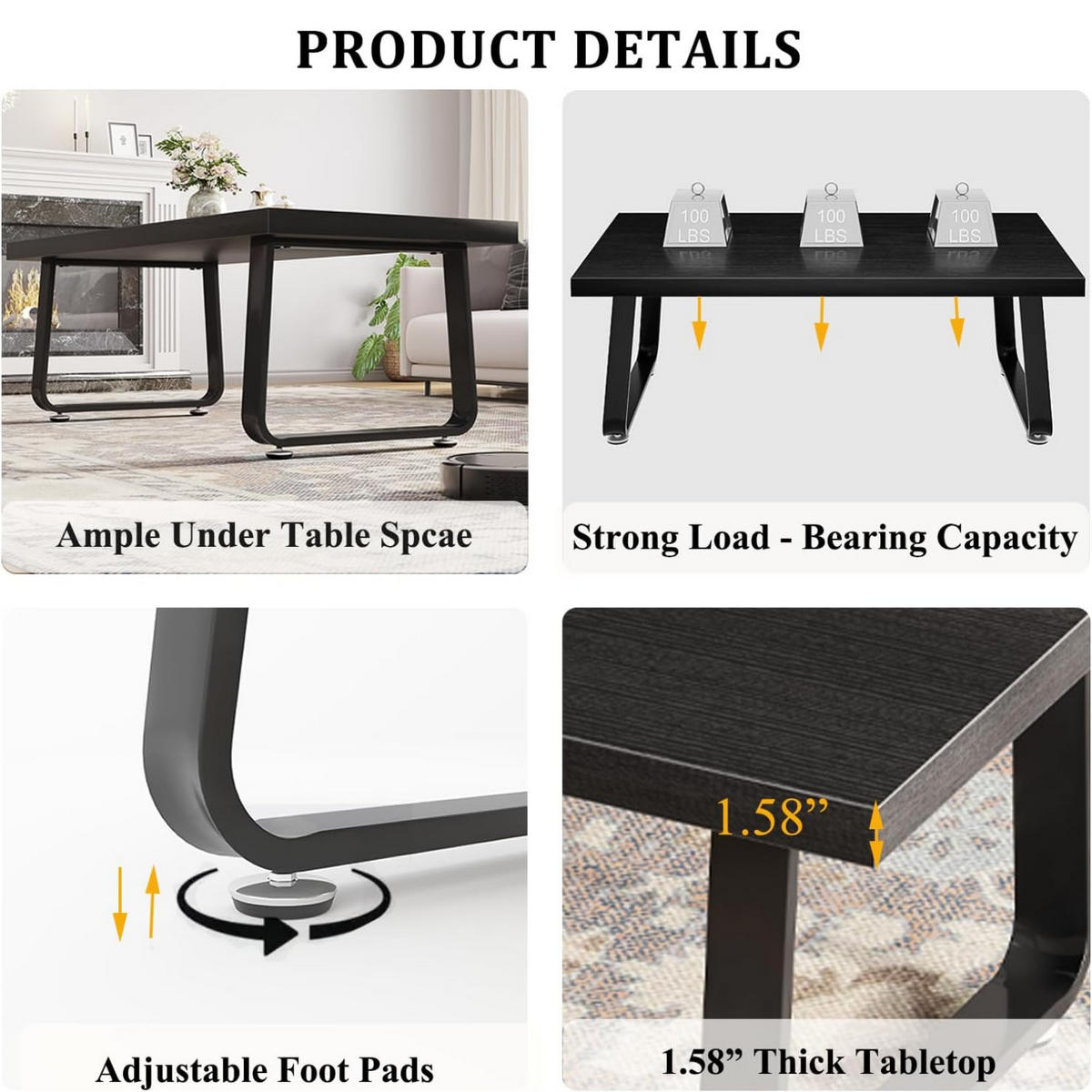 COUCHTISCH Modern Holz Metall 100 x 55 x 46,5 cm Wohnzimmertisch - Dunkelgrau, Holzwerkstoff/Metall (55/100/46.5cm) - Quality Elegance