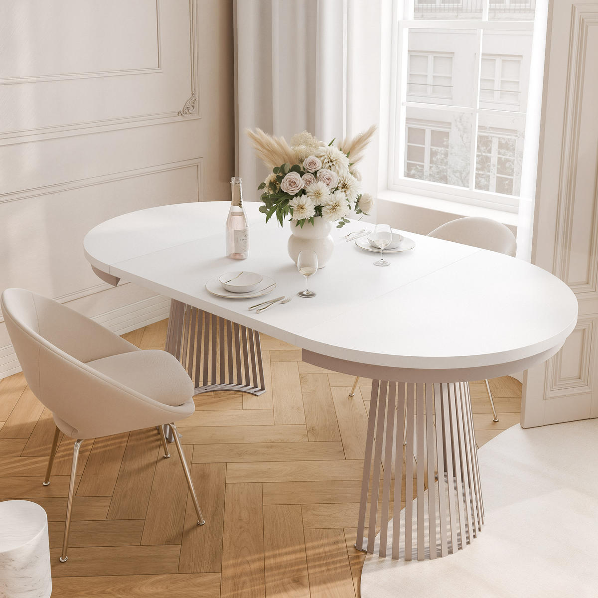 AUSZIEHTISCH AUREA 100-180/75 cm, Kaschmir / Weiß - Kaschmir/Weiß, Holzwerkstoff/Metall (100/100/75cm) - Idohome