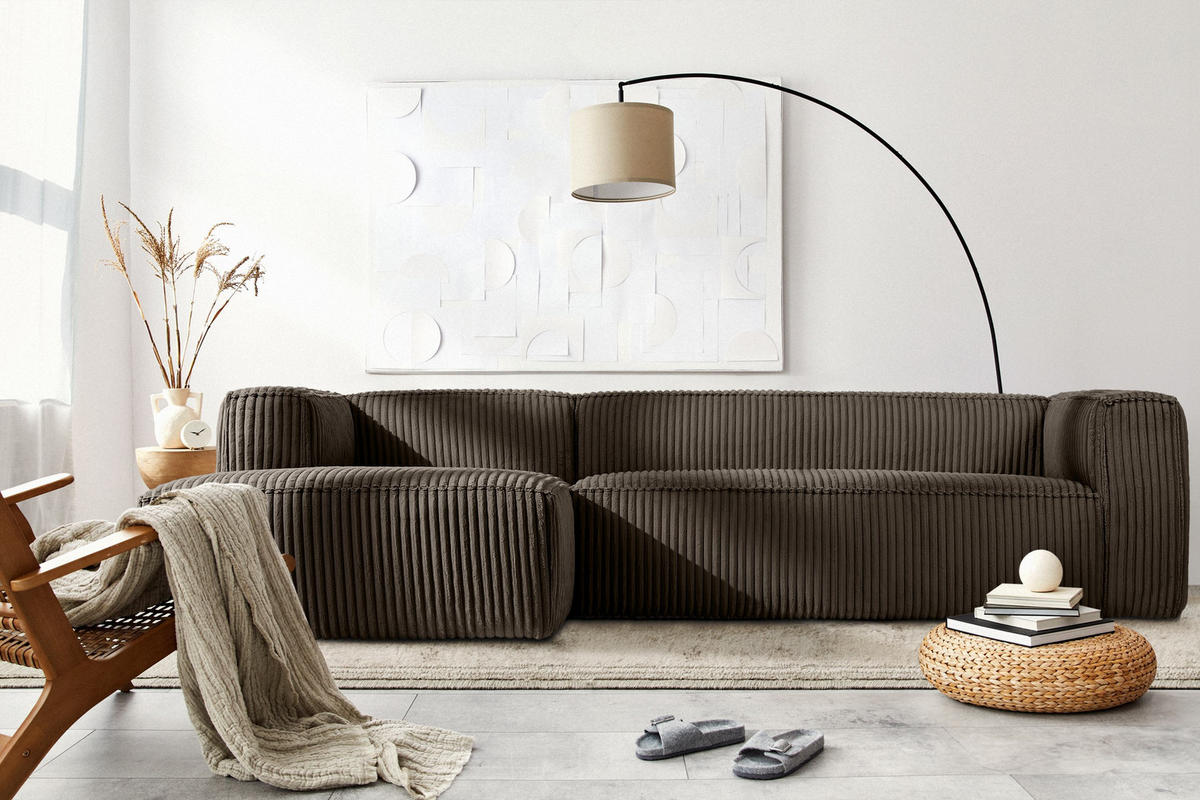 ECKSOFA-LINKS FEROX Modern, Cord-Stoff, braun - Braun, Textil (305/175cm) - KONSIMO®
