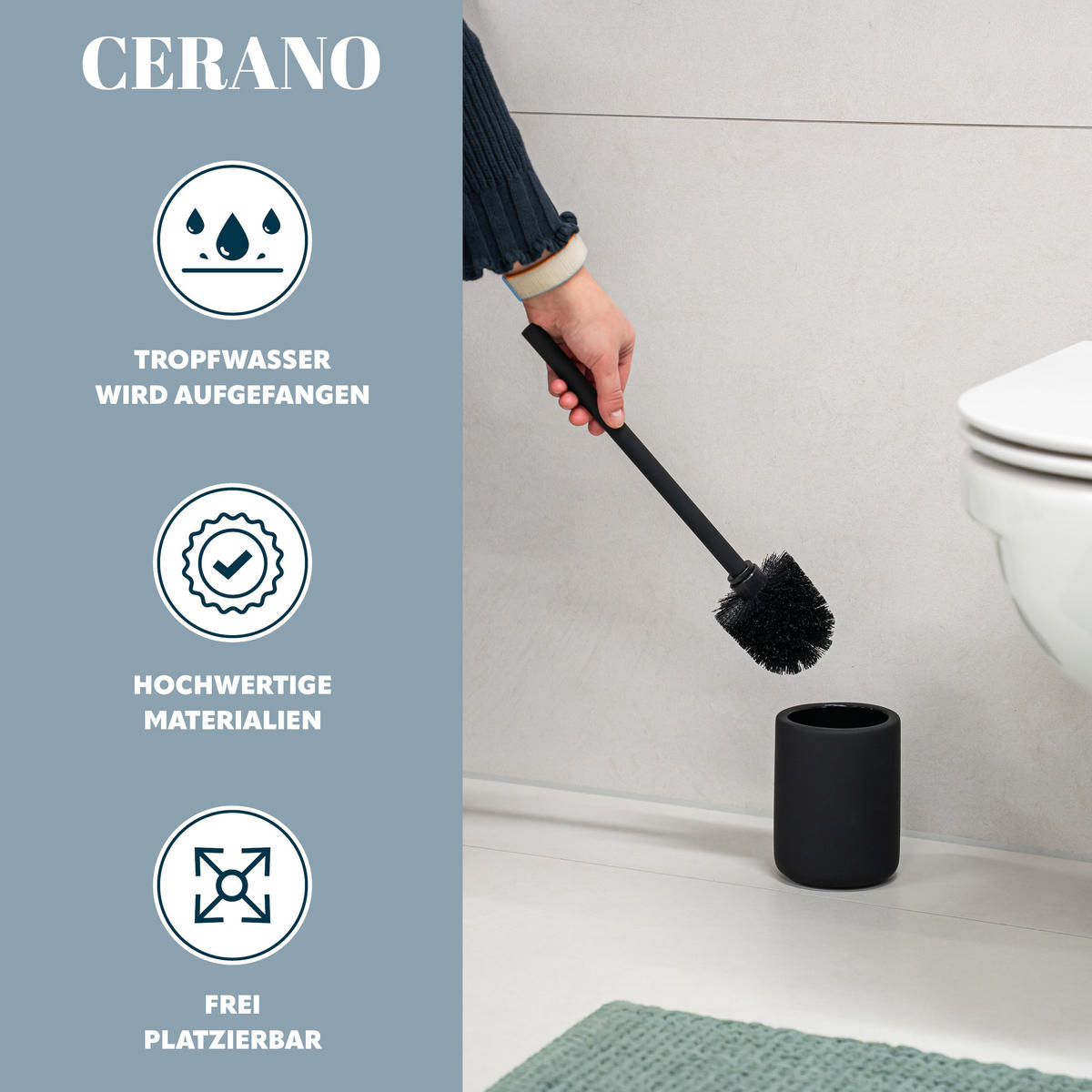 WC-GARNITUR CERANO, Keramik, schwarz - Schwarz, Keramik (10.5/39.5/10.5cm) - eluno