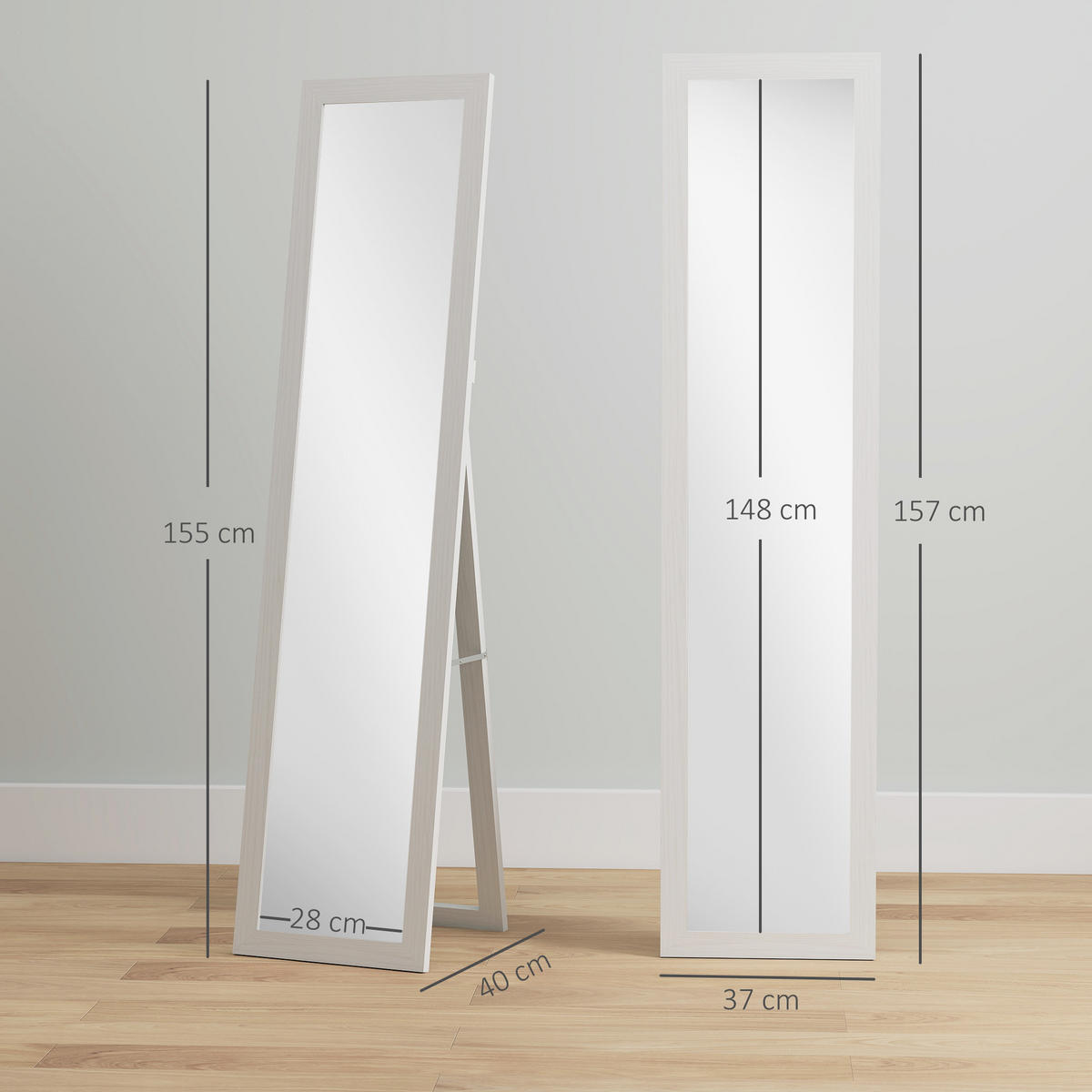 STANDSPIEGEL, 37 x 157 cm Ganzkörperspiegel mit Ständer, Wandspiegel, Weiß - Weiß, Holzwerkstoff (38/157/37cm) - HOMCOM