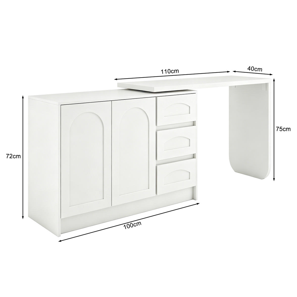 SCHREIBTISCH aus MDF in Weiß, 360° drehbar und platzsparend - Weiß, Holzwerkstoff (40/110/75cm) - Urban Meuble