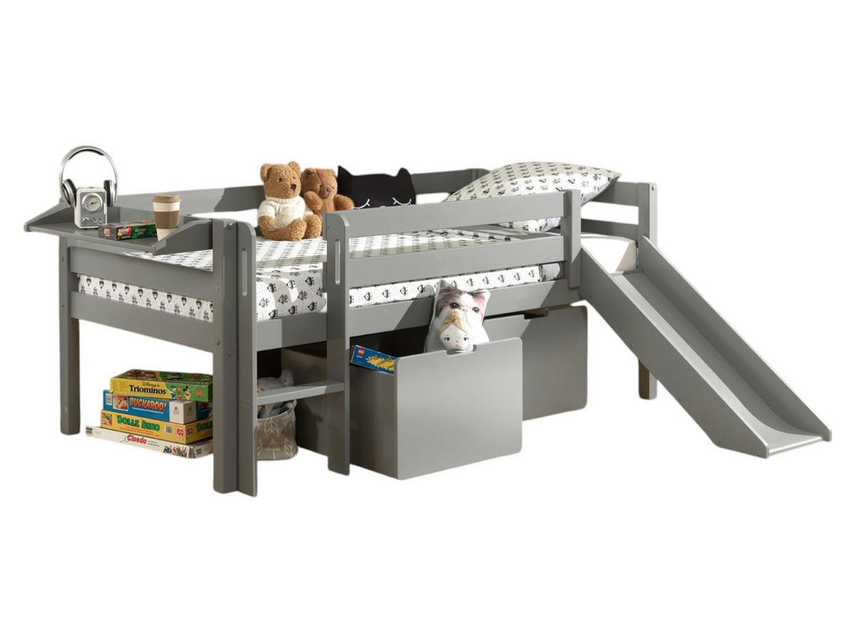 KOJENBETT mit Rutsche Karolina 208x83x175 aus Massivholz in Grau - Grau, Holz (90/200cm) - 58aufmkessel