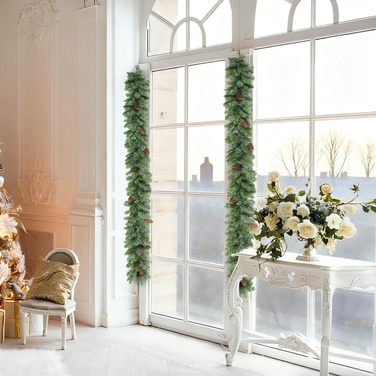 1,8 m künstliche Weihnachtsgirlande Blumendekoration mit Spitzen Tannenzapfen - Grün, Kunststoff (180cm) - HOMCOM