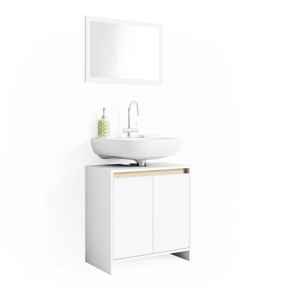 WASCHBECKENUNTERSCHRANK Emma Weiß/Sonoma 58 x 60 cm - Weiß, Holzwerkstoff (58/60/33cm) - Vicco