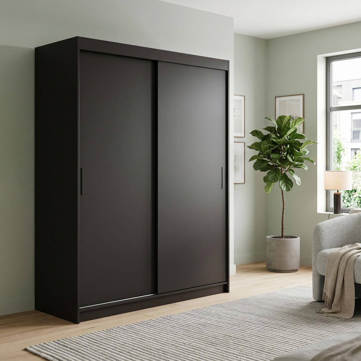 SCHWEBETÜRENSCHRANK TELA 160/205/60cm 2-türig Schwarz - Schwarz, Holzwerkstoff (160/205/60cm) - MASSENO