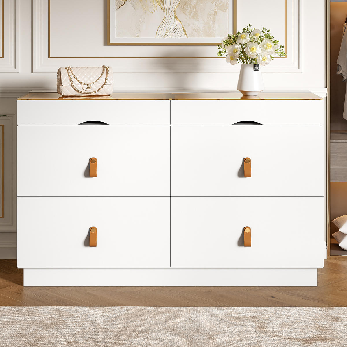 SIDEBOARD Weiß Glas 6 Schubladen 120x40x78cm Stauraum - Weiß, Holzwerkstoff (40/78/120cm) - FLIEKS
