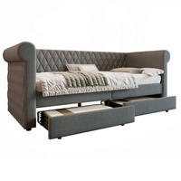BETT Vintage Kopfteil mit 2 Schubladen Grau Leinen 90/200 cm - Grau, Textil (90/200cm) - OKWISH