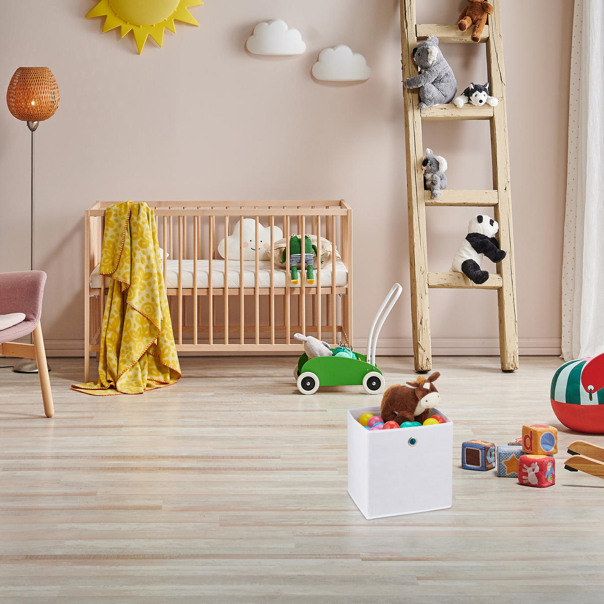 4XÚLOŽNÝ box - biela, kov/textil (30/30/30cm) - Relaxdays