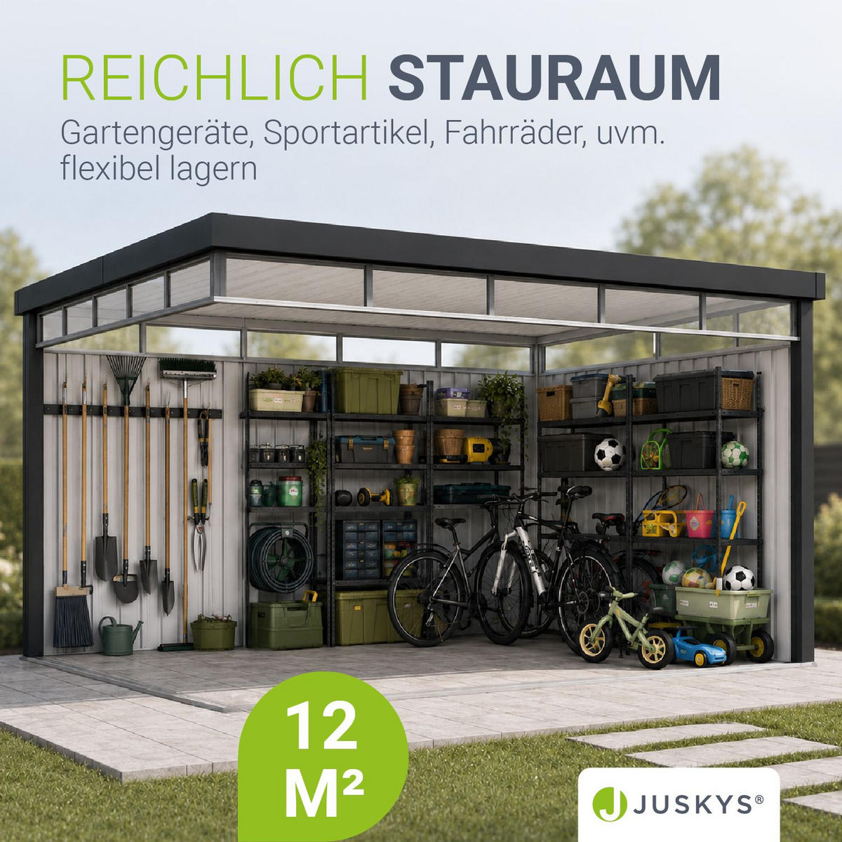 GERÄTEHAUS Luzern Anthrazit - Anthrazit, Metall (396/220/294cm) - Juskys