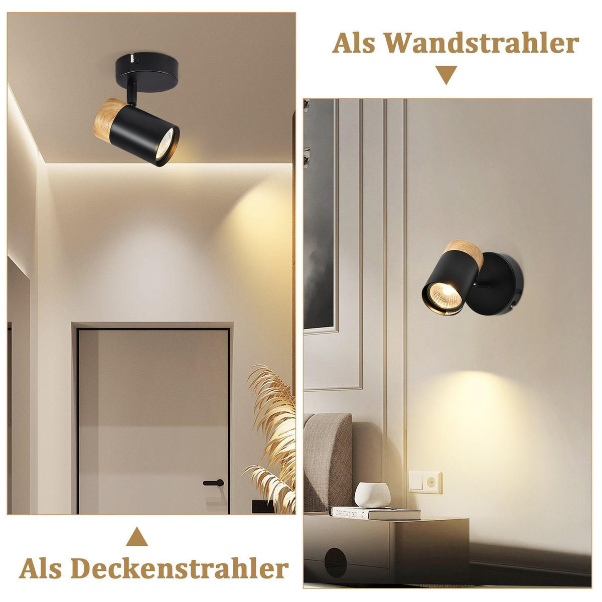 DECKENSTRAHLER Monji 9/9/15cm - Schwarz, Metall (9/9/15cm) - ZMH