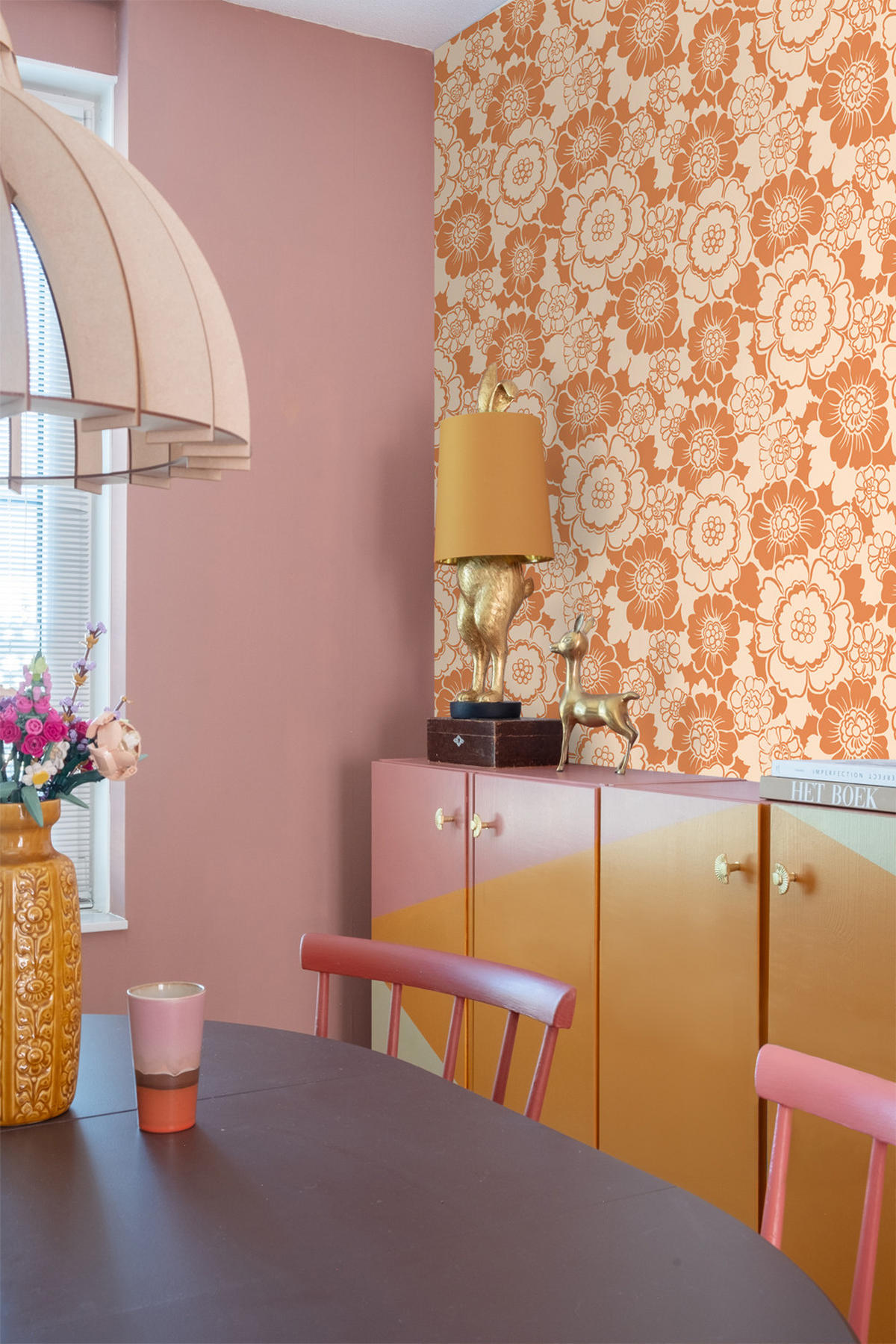 TAPETE Retro Blumen 50 x 900 cm - Orange, Papier (50/900cm) - ESTAhome
