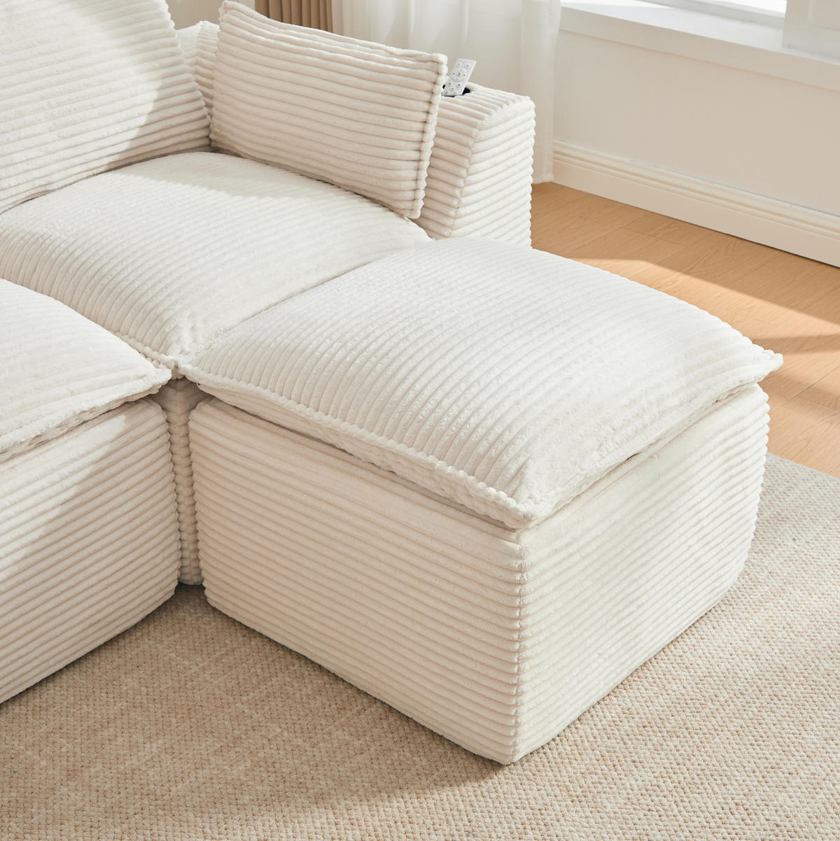 SOFA modular 322 x 161 cm Cord Beige 4-Sitzer mit 2 Fußhockern - Beige, Kunststoff (161/75/256cm) - Meubliv