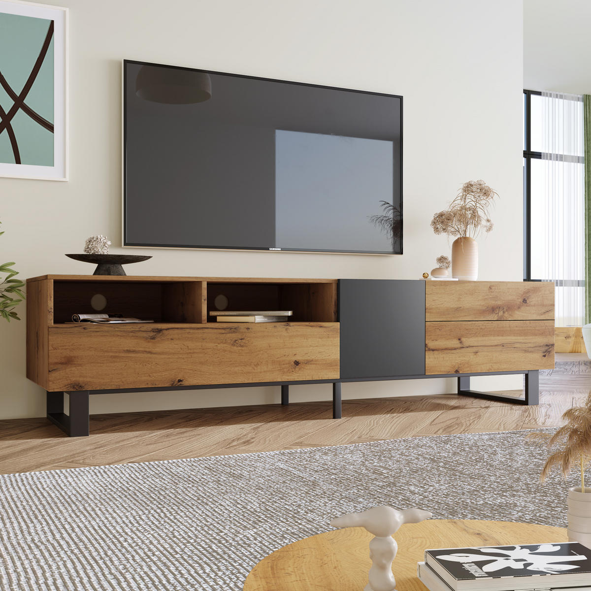 TV-ELEMENT Vintage 180 cm - Braun, Holz (38/50/180cm) - Urban Meuble