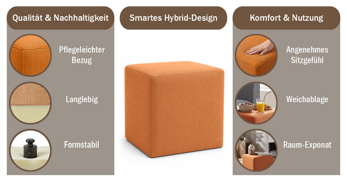 HOCKER M22 Orange 41/45/41 cm eckig - Orange, Holzwerkstoff (41.1/45/41.1cm) - Livojo