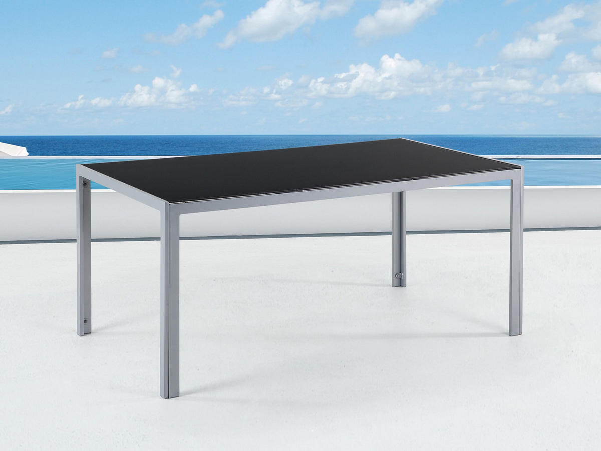 GARTENTISCH Glas schwarz 160/90 cm Catania - Schwarz, Metall (160/91/71cm) - Beliani