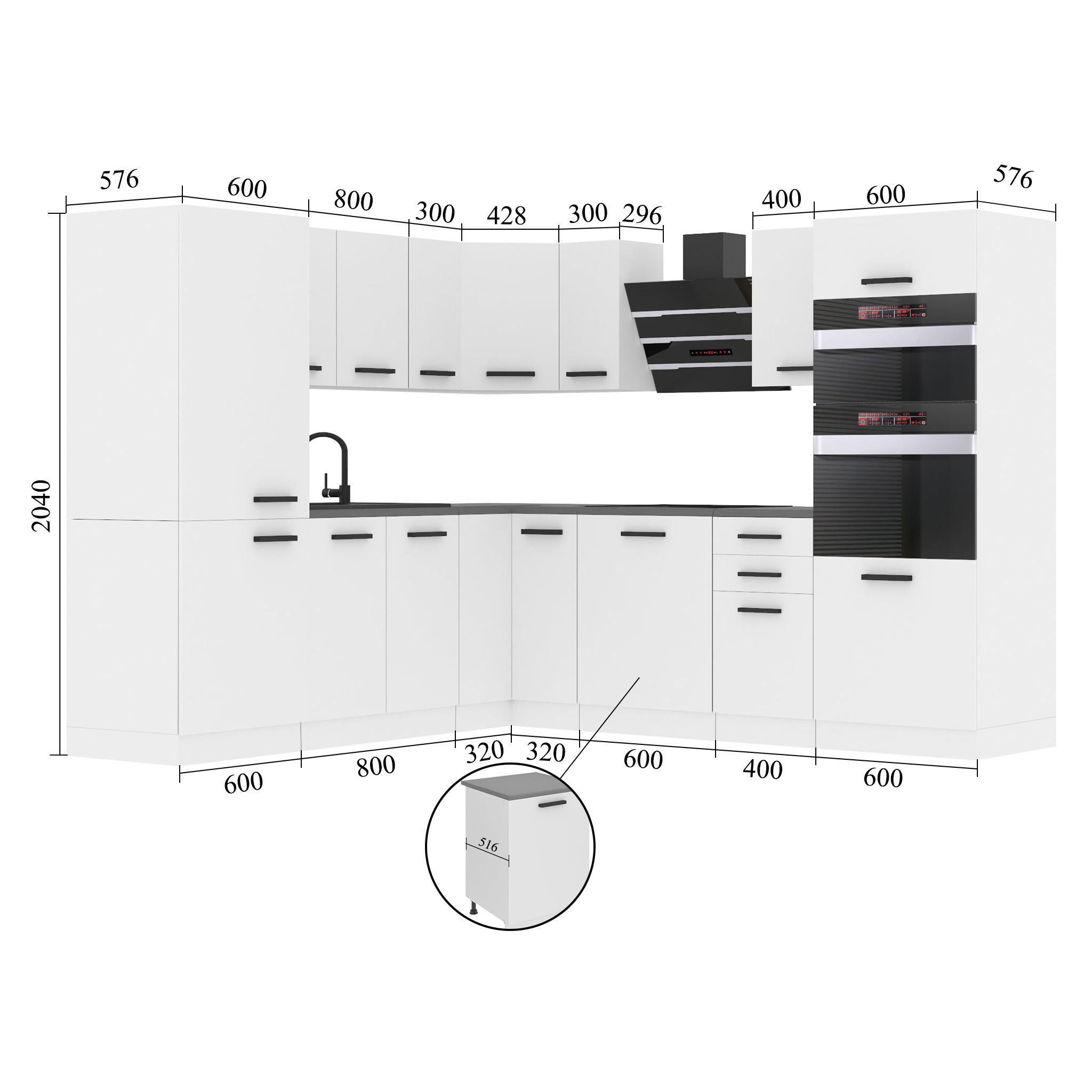 Thumbnail - B Belini Group Küche, Weiß, Holz, 420x204x60 cm, Küchen, Eckküchen, Eckküchen ohne Geräte